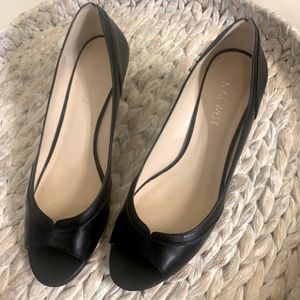 Nine West black leather wedges